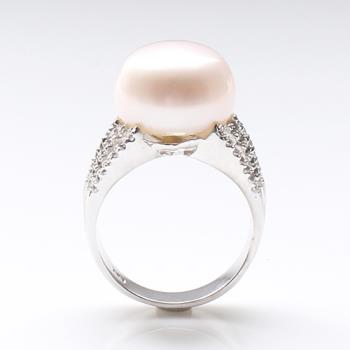 【寶石方塊】天然珍珠戒指-925銀飾-眾星拱月