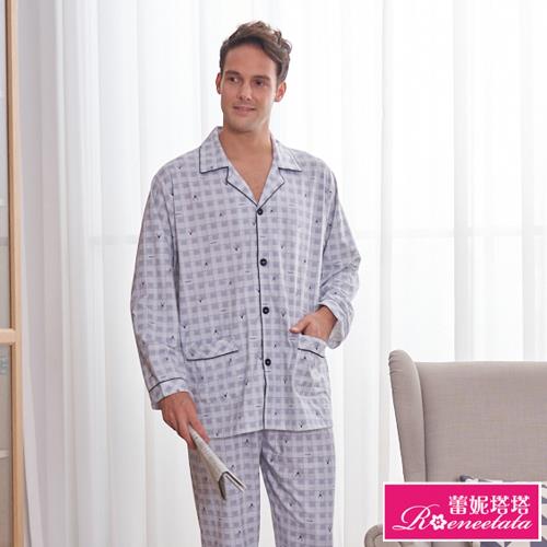 【蕾妮塔塔】角鹿格紋 男性長袖兩件式睡衣(98222-10藍格)