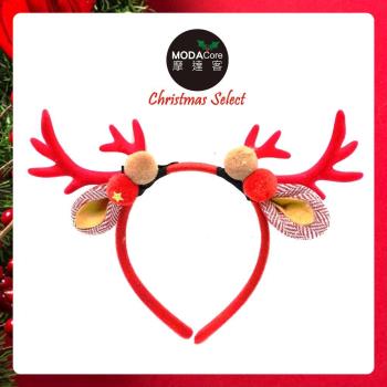摩達客耶誕派對-雙小鹿角雙色球耳朵髮箍-紅色系