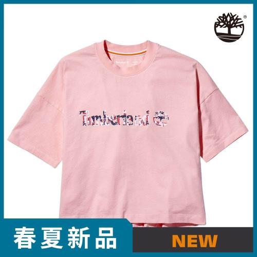 Timberland 女款蜜桃粉品牌LOGO短版短袖T恤A2CWVBC3