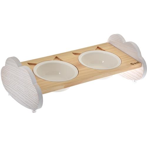 CARL卡爾-雲朵造型原木碗架(雙碗組)40.3*23cm-寵物餐桌貓碗貓咪碗貓餐桌狗碗狗餐桌