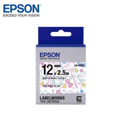 EPSON LK-4WBY C53S654448 Kitty系列甜心款白底黑字標籤帶(寬度12mm)