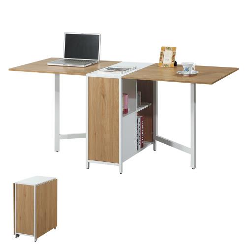 Boden-塔西2尺雙開收納型折疊桌/置物櫃書桌/5.7尺多功能折合餐桌