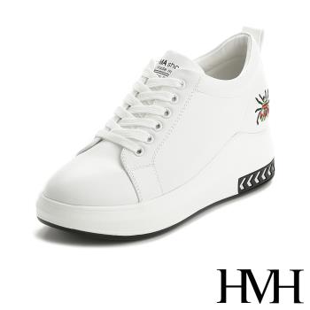 【HMH】小蜘蛛刺繡個性撞色百搭內增高休閒小白鞋 黑