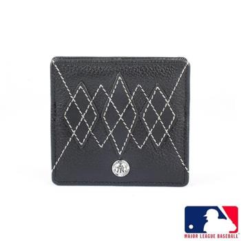 【MLB 美國大聯盟 】洋基 菱格紋 零錢包/錢包-(黑色)