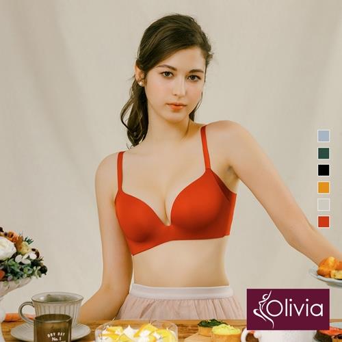 Olivia【曖昧系列-冰淇淋戀人】無鋼圈飽和純度PLUS+一片式內衣-西瓜紅