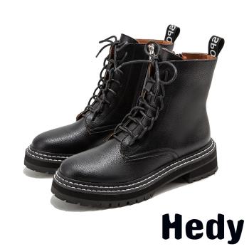 【Hedy】復古英倫風時尚車線造型百搭粗跟短靴 黑
