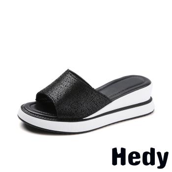 【Hedy】璀璨金絲氣質坡跟厚底時尚拖鞋 黑