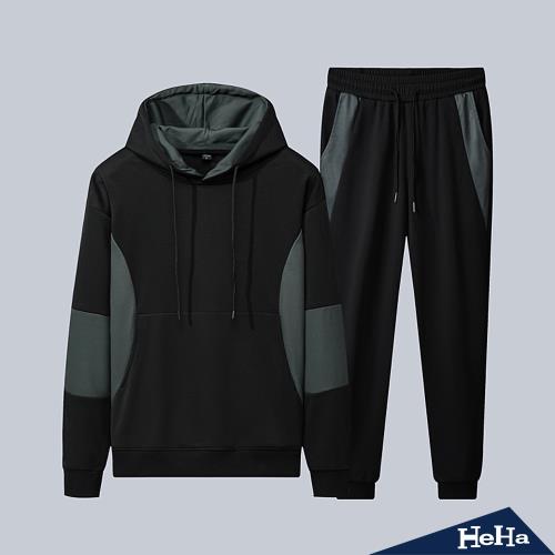 【HeHa】現貨 拼接連帽抽繩套裝