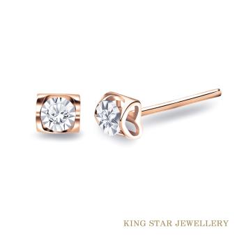 King Star 心心相印18K玫瑰金鑽石耳環