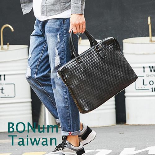 【BONum 博紐】時尚型男編織休閒商務筆電兩用包