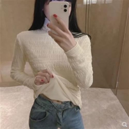 洋氣網紗小衫修身長袖純色上衣