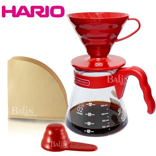 【HARIO】喜氣紅 V60 濾泡咖啡禮盒組(濾紙+濾杯+咖啡壺)