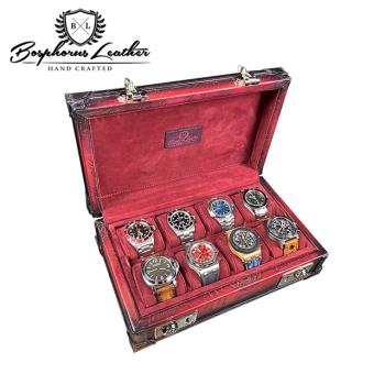 【伯倫】 Scripto-X8 圖騰酒紅 收藏型銀釦八腕錶盒