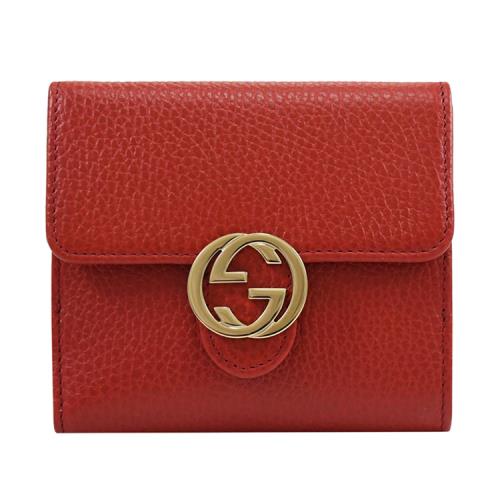 GUCCI 615525 金屬大雙G LOGO牛皮扣式中夾.紅
