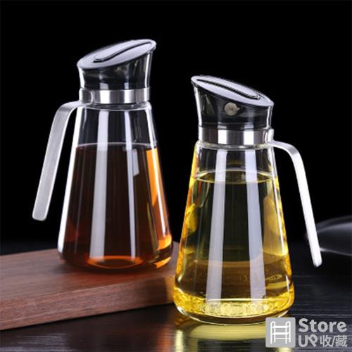 【Store up 收藏】304不鏽鋼自動開合高質感玻璃油醋瓶 醬油壺-620ml(AD116)
