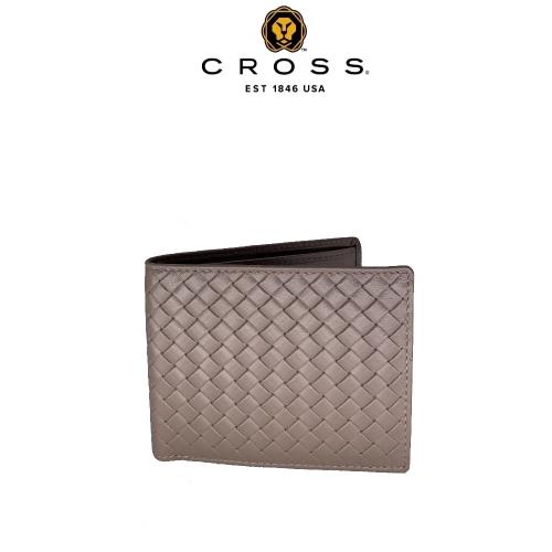 [美國百年精品 CROSS] 頂級NAPPA小牛皮編織紋4卡1零錢袋男用皮夾阿梅爾系列 (鴿子灰)