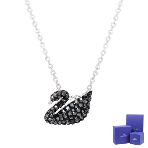 SWAROVSKI 施華洛世奇 Iconic Swan璀璨黑水晶天鵝造型銀色項鍊 5347330