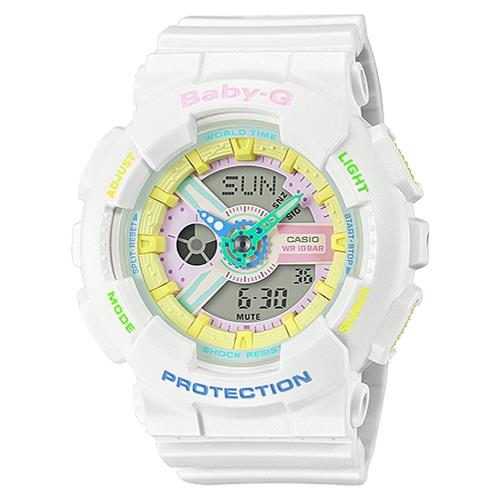 【CASIO 卡西歐】BABY-G 繽紛雙顯女錶 橡膠錶帶 防水100米 世界時間(BA-110TM-7A)