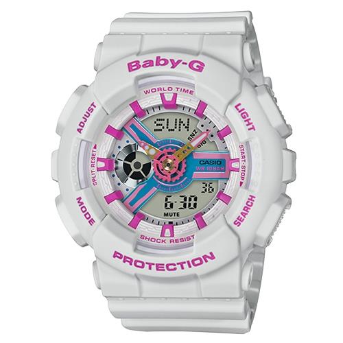 【CASIO 卡西歐】BABY-G 90年代色彩 雙顯女錶 樹脂錶帶 防水100米 世界時間(BA-110NR-8A)
