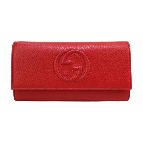 GUCCI SOHO系列荔枝紋牛皮翻蓋長夾(紅)