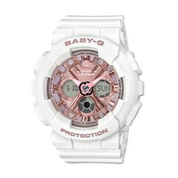 【CASIO 卡西歐】風格時尚雙顯女錶 樹脂錶帶 霧面白x櫻粉 防水100米(BA-130-7A1)