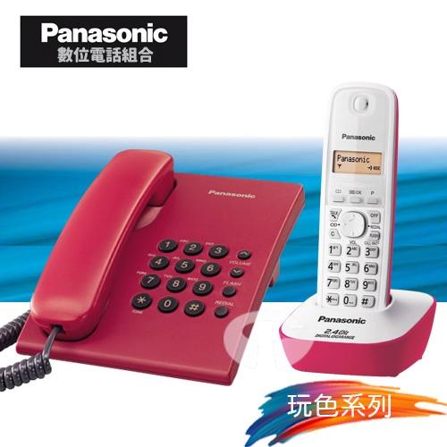Panasonic 松下國際牌數位子母機電話組合 KX-TS500+KX-TG3411 (經典紅+蜜桃粉)