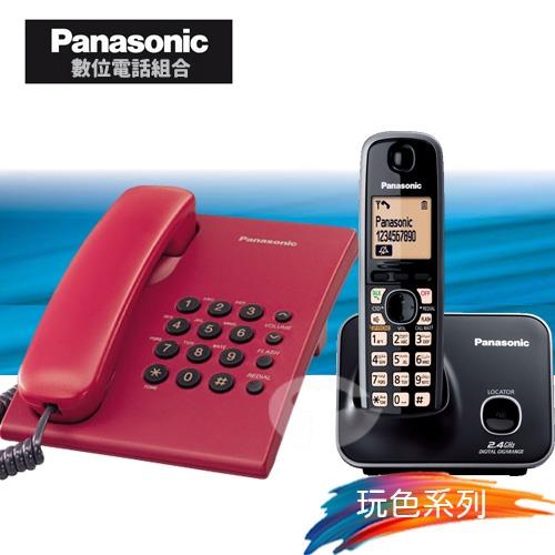 Panasonic 松下國際牌數位子母機電話組合 KX-TS500+KX-TG3711 (經典紅+經典黑)