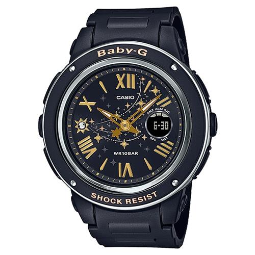 【CASIO 卡西歐】BABY-G 雙顯 女錶 橡膠錶帶 黑色 防水100米 世界時間 (BGA-150ST-1A)