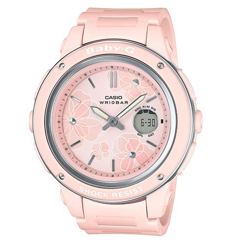 【CASIO 卡西歐】BABY G 酷炫雙顯女錶 橡膠錶帶 粉色 防水100米(BGA-150FL-4A)