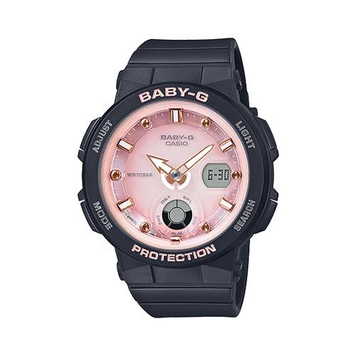 【CASIO 卡西歐】BABY-G 海洋風情雙顯女錶 橡膠錶帶 霓虹照明 粉色 防水100米(BGA-250-1A3)