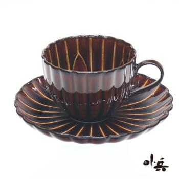 日本製 美濃燒小兵窯陶瓷咖啡杯盤-茶