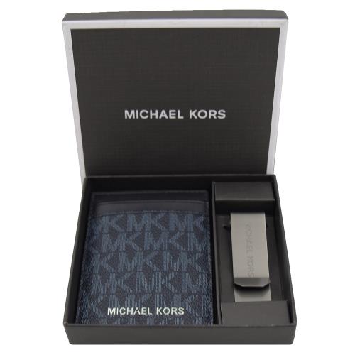 MICHAEL KORS GIFTING 滿版字母證件鈔票夾禮盒組.深藍