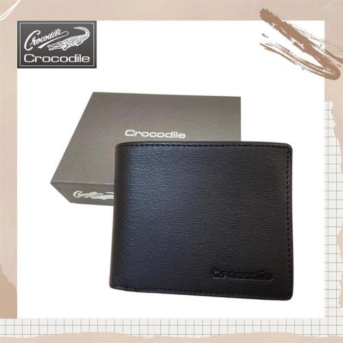 (Crocodile)鱷魚Wien拉鍊中翻短夾／男用短夾／9卡片短夾 (黑-10402)