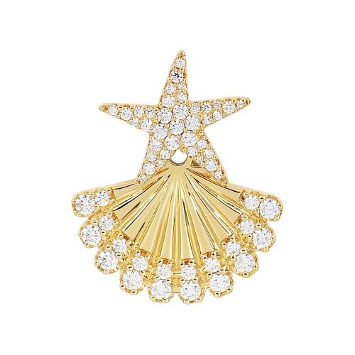 apm MONACO法國精品珠寶 閃耀金色鑲鋯海星貝殼單邊耳環 AE12535OXY