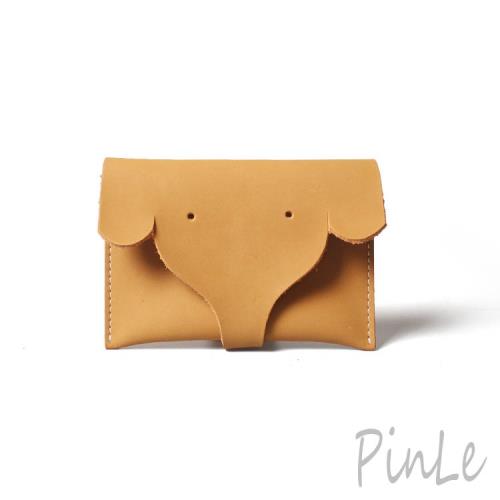 PinLe 真皮手作日系質感牛皮零錢卡夾包 鑰匙包 耳機包 (大象)