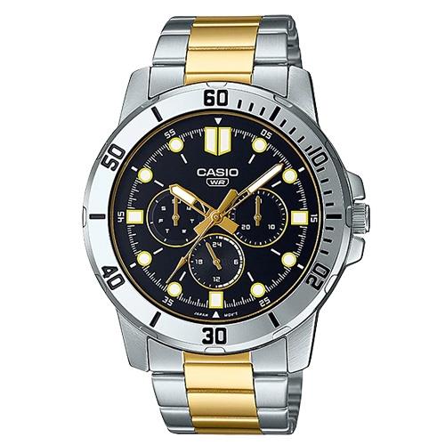 【CASIO 卡西歐】指針錶 三眼 不鏽鋼錶帶 日常生活防水 礦物玻璃(MTP-VD300SG-1E)
