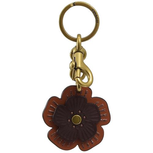 COACH 89407 花朵皮革造型吊飾/鑰匙圈.咖橘
