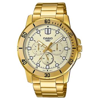 【CASIO 卡西歐】指標錶 三眼 不鏽鋼錶帶 日常生活防水 礦物玻璃(MTP-VD300G-9E)