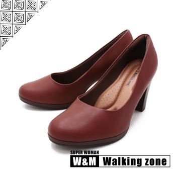 WALKING ZONE SUPER WOMAN系列 圓頭素面高跟鞋 女鞋- 咖(另有白.黑.卡其)