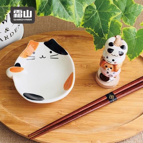 日本霜山 貓咪造型陶瓷彩釉碟型鍋勺/湯勺架