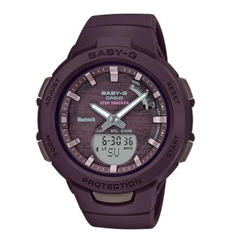 【CASIO 卡西歐】BABY-G 藍芽運動雙顯錶 樹脂錶帶 咖啡 防水100米 雙LED照明(BSA-B100AC-5A)