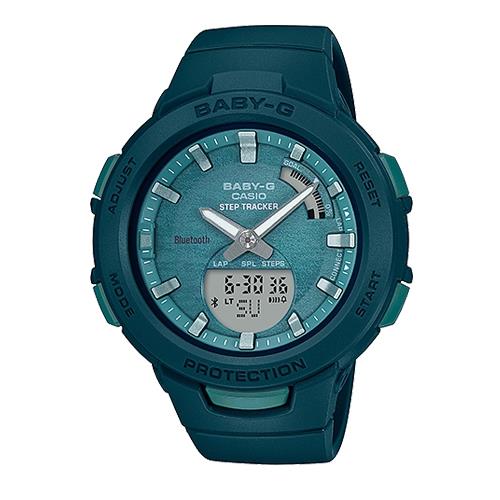 【CASIO 卡西歐】BABY-G 藍牙運動雙顯錶 樹脂錶帶 湖綠 防水100米 雙LED照明(BSA-B100AC-3A)