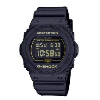 【CASIO 卡西歐】G-SHOCK 經典運動電子錶 樹脂錶帶 金屬黑x黃 防水200米(DW-5700BBM-1)