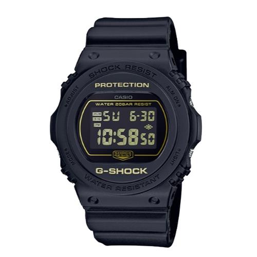 CASIO 卡西歐】G-SHOCK 經典運動電子錶樹脂錶帶金屬黑x黃防水200米(DW