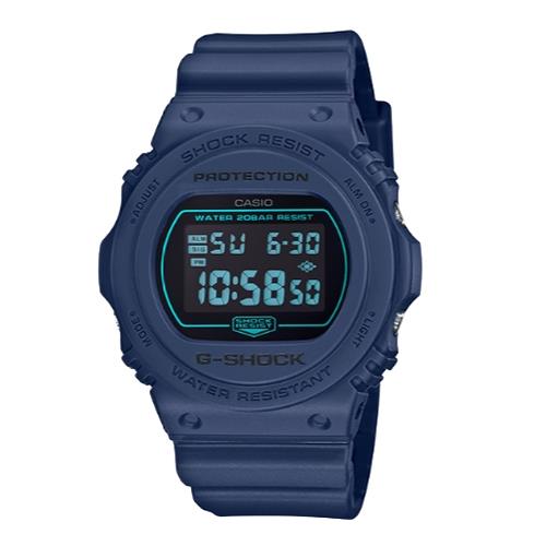 【CASIO 卡西歐】G-SHOCK 經典運動電子錶 樹脂錶帶 海軍藍x綠 防水200米(DW-5700BBM-2)