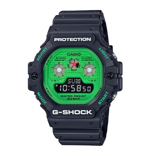 【CASIO 卡西歐】G-SHOCK 復古搖滾電子錶 樹脂錶帶 油綠 防水200米(DW-5900RS-1)