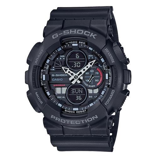 【CASIO 卡西歐】G-SHOCK 復古防磁雙顯男錶 樹脂錶帶 霧黑 防水200米(GA-140-1A1)