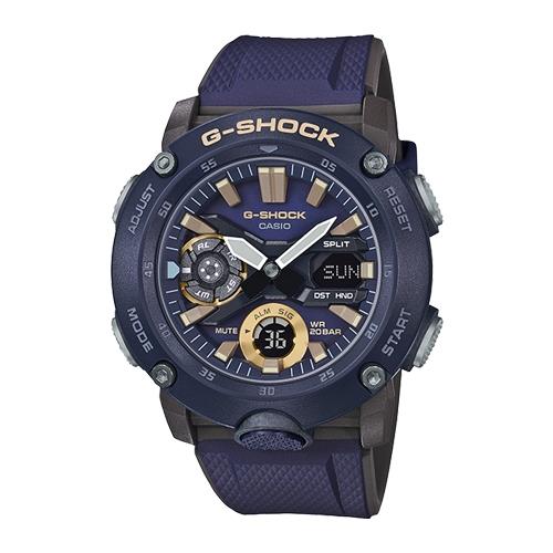 【CASIO 卡西歐】G-SHOCK 雙顯男錶 橡膠錶帶 藏青藍 防水200米 雙重LED燈(GA-2000-2A)
