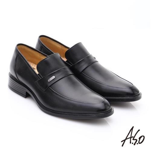 A.S.O 挺力氣墊 小牛皮直套式奈米氣墊皮鞋- 黑